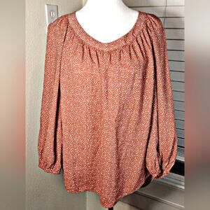💸$10 LC Lauren Conrad Womens Large Peasant Blouse Burnt Orange Summer Top